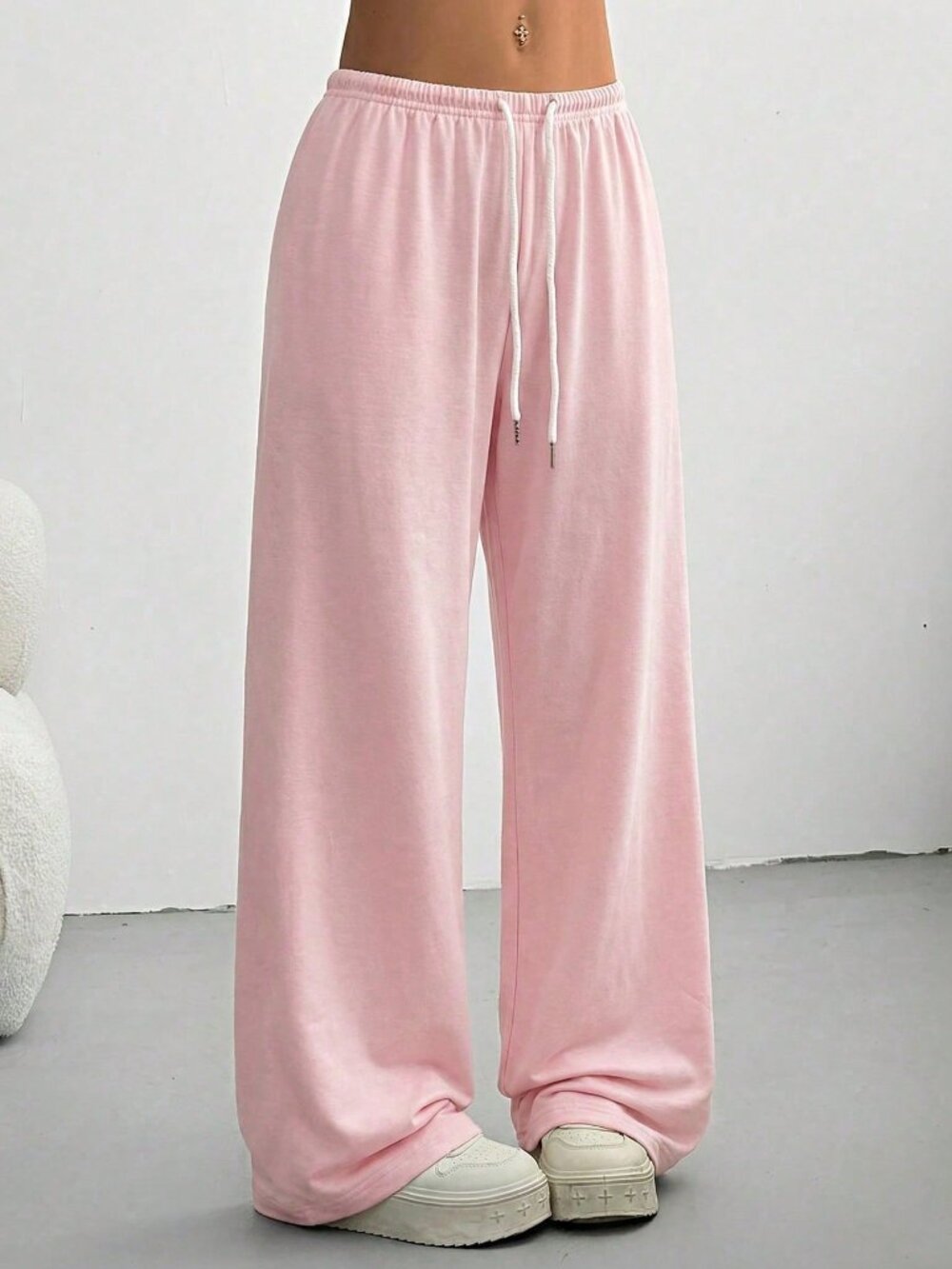 Baby Pink Sports Women's Loose Drawstring Wide Leg Pants